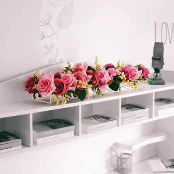 החתונה אקריליק שקוף פרח מלבני האגרטל על שולחן האוכל קישוט רוז מתנה קופסת DIY עבודת יד נצח תיבת פרח