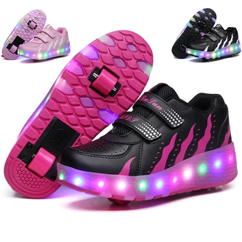 הילדים של שני גלגלים. זוהר, זוהר נעלי עקבים ורודים אור Led, גלגיליות נעלי ילדים Led נעלי בנים בנות טעינת USB