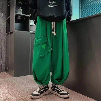 היפ הופ הרמון מכנסיים מכנסיים רחבים גברים מזדמנים קוריאה אופנה זכר מכנסיים Y2k בגדים Harajuku רחב הרגל מכנסי דגמ 