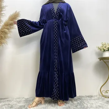 המזרח התיכון החדש האופנה הסתיו והחורף קימונו Abaya זהב קטיפה חם התגלגל המוסלמים קרדיגן החלוק abaya דובאי