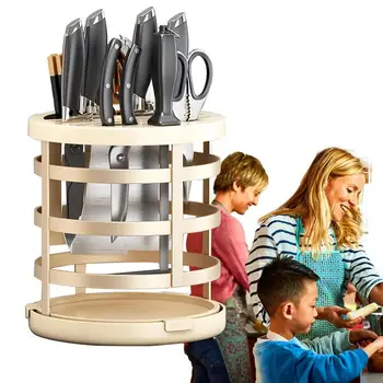 המטבח קאטר בעל Rotatable מטבח קאטר לעמוד נייד מסתובב כלי מחזיק כלי מטבח מתקן ייבוש על מזלגות כפיות