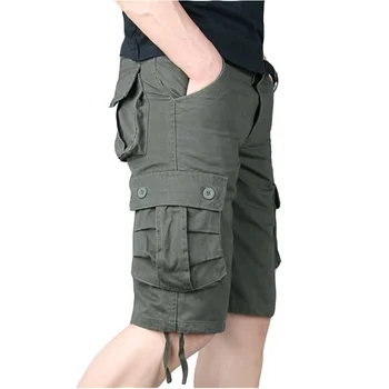 המכנסיים גברים קיץ מזדמן כותנה רב-כיס באגי צבאי קצר, מכנסי עבודה טקטית Masculino בתוספת גודל 44