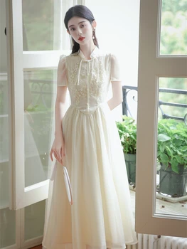הסגנון הסיני הלאומי סגנון יומי Streamer חוט סופר פיות שושבינה אחיות בוגרות בטקס בכיר קיץ קצר שרוול שמלת