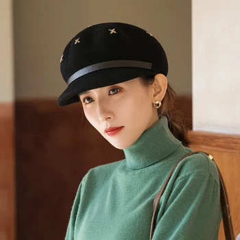 הסתיו-חורף החדשה של נשים כובע צמר באיכות גבוהה מסמרת מתומן כובע נשים אופנתי כל-התאמת כומתה וינטג ' צייר הכובע