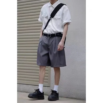 הקיץ דק חליפת מכנסיים קצרים, יפנית מתאימה רופף ישר שפופרת רטרו cityboy בסיסי החליפה חמישה נקודה מכנסיים קצרים לגברים ונשים