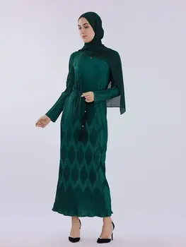 הקיץ קפלים המוסלמים השמלה נשים האסלאמית בגדי ערב המסיבה עם חגורת Abaya דובאי טורקית צנוע החלוק Hijabi אלגנטי תלבושות