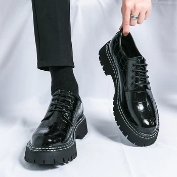 השחור החדש גברים נעלי שרוכים עגול הבוהן דפוס אבן חום אפור לגברים נעלי שמלה גודל 38-46 משלוח חינם