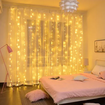 וילון LED נטיף קרח מחרוזת אורות חג מולד פיות אורות קישוט 6m שלט רחוק USB החתונה גרלנד על השינה במסיבה בבית