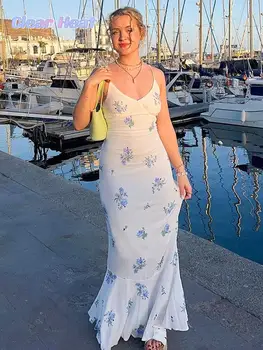 וינטאג ' סקסית מודפס ללא משענת קלע נקבה שמלות אופנה אלגנטית צוואר V שרוולים שמלה 2023 קיץ נשים, מסיבת מועדון Vestidos