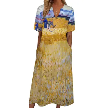 וינסנט ואן גוך שמלת האביב המקצרה רחוב ללבוש בוהו חוף שמלות ארוכות אישה Kawaii שמלת מקסי מתנה