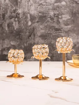 זהב קריסטל הנדר מחזיק נר גמד Tealight פמוטים קטנים בציר פמוט על שולחן מרכזי עיצוב הבית מתנה