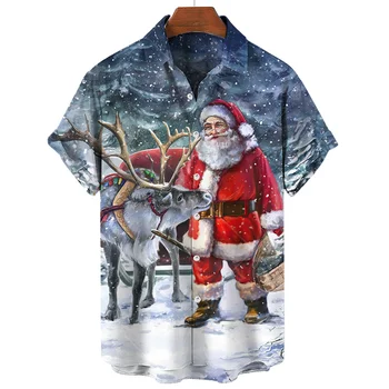 חג המולד חולצת גברים חולצות עם שרוול קצר 2023 מזדמן אופנה חולצה לגברים קיץ חולצת הוואי במסיבה בגדי גברים מקסימום
