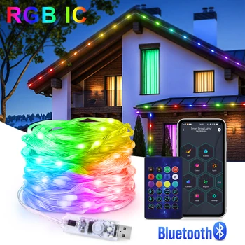 חג מולד קישוט LED אורות פיות החתונה חדר Decors אסתטי USB מופעל RGBIC חג תאורה עם Bluetooth שליטה