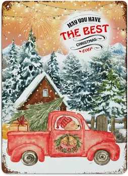 חג שמח שלט מתכת הטוב ביותר חג המולד משאית חורף הפלאות כפרי מתכת סימנים חג המולד קיר קישוטים בר