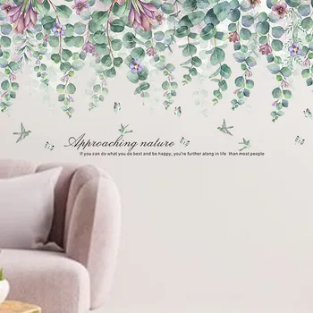 חדר טרופי חם עלים מדבקה רקע קישוטים Eelf דבק השינה מדבקות קיר פרחים גדול מדבקות קיר עיצוב חדר