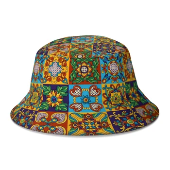 חדש יוניסקס מקסיקני Talavera אריח דפוס דלי כובע נשים סתיו קרם הגנה Fedoras כובע גברים חוף הדייגים כובע Dropshipping