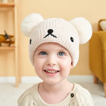 חורף חם התינוק סרוג כובע צבע מוצק פונפון ביני כובע לתינוק ילד ילדה חמודה קריקטורה תינוק לעבות את כובעי מצנפת