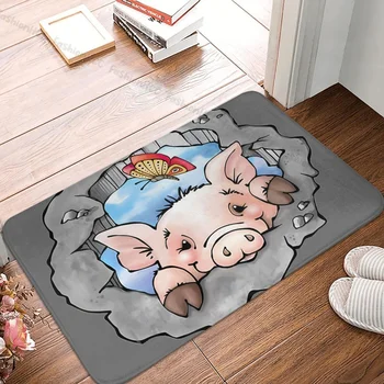חיה מתוך החור 3D החלקה שטיחון חמוד החזיר טיפוס אמבטיה חדר שינה שטיח שטיח תפילה פלנל תבנית עיצוב