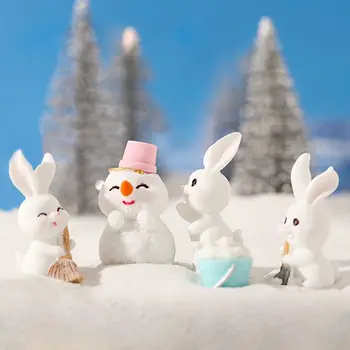 חמוד DIY פיית גן גן קישוט קטע שלג הארנב פסלון מיקרו גינון מיניאטורי שלג הארנב