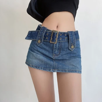 חצאיות נשים ההגירה האמריקאי סקסית גבוהה המותניים מכנסי ג ' ינס קצרים, חצאית א-lineHip לעטוף חצאית מיני בגדי אופנה