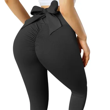 יוגה מכנסיים עניבת פרפר נשים חותלות מכנסיים צמודים גבוה מותן חותלות חלקה יוגה כושר אימון מכנסיים כושר לדחוף את בגדי ספורט