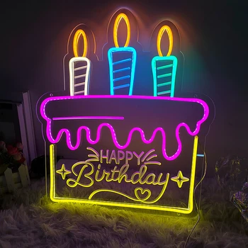 יום הולדת שמח ניאון אור מותאם אישית אווירה LED תלוי השינה חנות המפלגה מועדון בר קיר בעיצוב Ation מתנה USB עם מתג