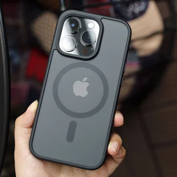 יוקרה מט מגנטי, אלחוטי טעינה הטלפון מקרה עבור iPhone 15 14 13 12 11 Pro מקס פלוס עבור Magsafe Shockproof כיסוי שקוף