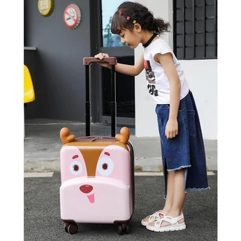 ילדים המטען המטען ילד חמוד קריקטורה המזוודה ילדה אוניברסלי גלגל נסיעות כיף המזוודה 18 אינץ