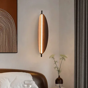יפנית אור תליון עץ מלא בעיצוב הבית מנורות קיר פשוט השינה ליד המיטה מדרגות מסדרון נורדי זמן רצועת LED מנורת קיר