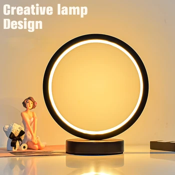 יצירתי השינה ליד המיטה מנורת שולחן סקנדינבי מינימליסטי מודרני לילה אור שינה מעגלי LED מנורת שולחן שולחן מנורה דקורטיבית