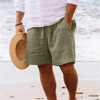 כותנה קו מכנסי גברים 2023 קיץ החוף חמש נקודות שאיפה מוצק באגי בסיסית כיס קצר Drawstrig זכר אופנת רחוב בגדי גברים