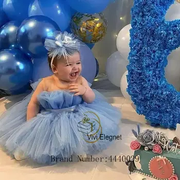 כחול 6 חודש אלגנטי ללא שרוולים פרח ילדה שמלות לנערות 2023 הקיץ תינוק יום הולדת שמלות חדשות 2023 הקיץ فساتين بنات صغار