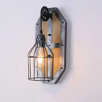 לופט רטרו סגנון תעשייתי עץ מנורת קיר בית הקפה מסעדה בר ברזל מנורת קיר מודרני יצירתי אישי אור הקיר