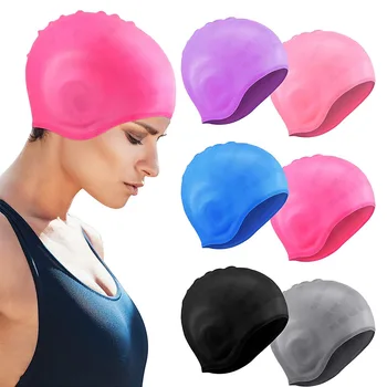 לשחות כובעי מגן אוזניים 3D עמיד למים סיליקון כובעי שחיה לנשים גברים מתאים שיער ארוך & קצרים למבוגרים נוער לשחות כובעים