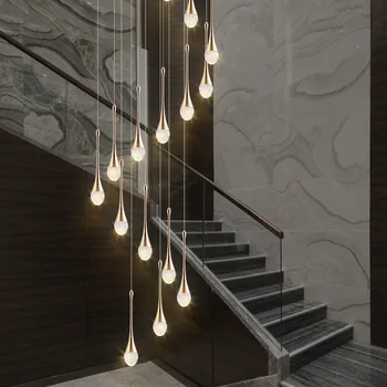 מודרני פשוט LED קריסטל עיצוב נברשות טיפת מים אורות תליון יוקרתי דופלקס לולייניות האורות בסלון גופי