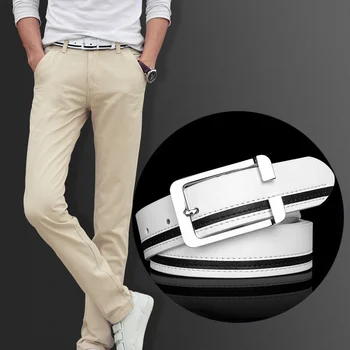 מותג יוקרה חגורות לגברים &נשים יוניסקס אופנה לבנה מבריקה בעיצוב סיכת אבזם איכות גבוהה עור המותניים ceinture homme