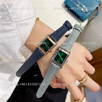 מותג שעוני יד נשים ילדה בנות מלבן סגנון קוורץ מזדמנים עור רצועת השעון g155