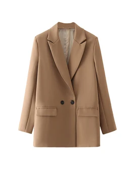 מזג Slim Fit מוצק צבע מעיל ארוך שרוולים כפולים עם חזה חליפת צווארון הז ' קט בצבע רב אופציונלי בגדי נשים
