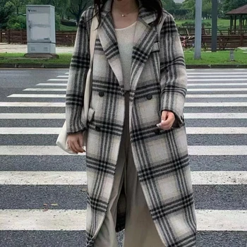 מזדמן צבעוני חופשי חדש דו-צדדי מעיל הצמר האישה אופנה כפול עם חזה דש שרוול ארוך צמר מעיל גאות סתיו, חורף