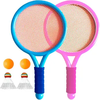 מחבט טניס להגדיר עבור ילדים, 2 מחבטי טניס עם 2 בדמינטון כדור ו-2 רכה,כדור טניס, חיצונית הורה-ילד אינטראקטיבי Badmi
