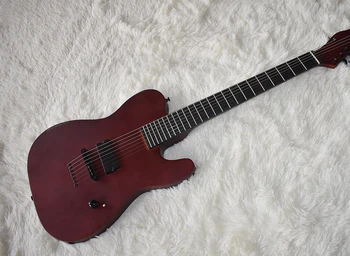 מכירות של 7 מיתרים גיטרה חשמלית, מט אדום, חום הגוף, מייפל צבע הצוואר, יכול להיות מותאם אישית.