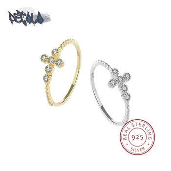 מעולה S925 כסף סטרלינג הטבעת לנשים אופנה צלב טבעת זירקון באיכות גבוהה אירוסין תכשיטים מתנה ליום הנישואין