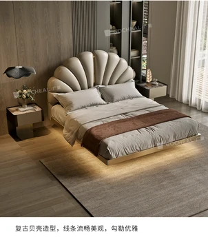 מעטפת מושעה מיטה איטלקית מינימליסטי עור המיטה פרה נירוסטה מושעה המיטה בקומה העליונה של חדר השינה
