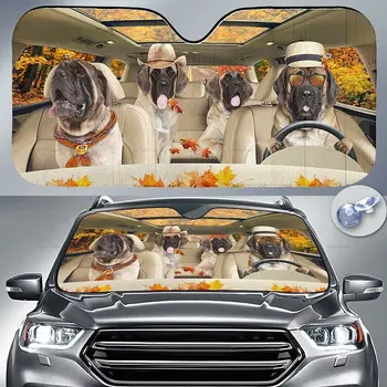 מצחיק אנגלית מסטיף המשפחה נהיגה על סתיו עלים המכונית שמשיה שמשת החלון, מתנה כלבים, שמשת הרכב עמיד