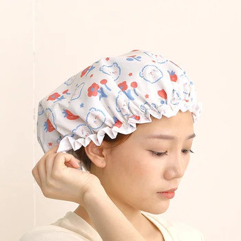 מקלחת כובע לשימוש חוזר שיער של נשים כובע כובע רחצה ניקוי בישול איפור שכבה כפולה מקלחת כיסוי עבה עמיד למים