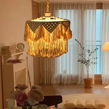 מקרמה מנורת אהיל בסגנון בוהמי עבודת יד ארוג תליון אור הכיסוי תלוי אהיל לבית התינוקות מסיבה בסלון עיצוב
