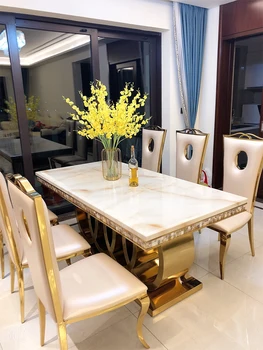 נורדי אור יוקרה מודרנית פשוטה הסלון השיש שולחן אוכל, כיסא