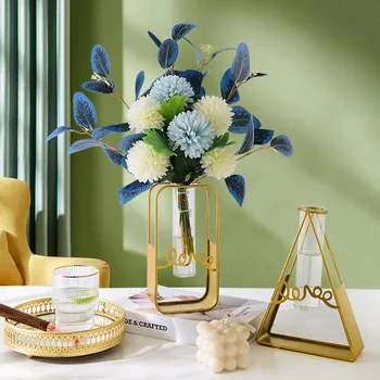 נורדי יצירתי ברזל אגרטל זכוכית, אור יוקרה קישוט הבית, הסלון הידרופוני סידור פרחים באגרטל.