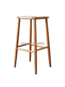 נורדי עץ מלא בר הכיסא משק הבית היפני קש גבוהה כיסא בר שרפרף עץ דובדבן ארוגים צואה