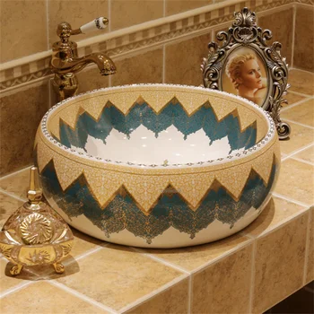 נורדי רטרו אמנות קרמיקה עגול כיור אמבטיה ריהוט התיכון אמבטיה כיור קערה שירותים כיורים כיור מטבח